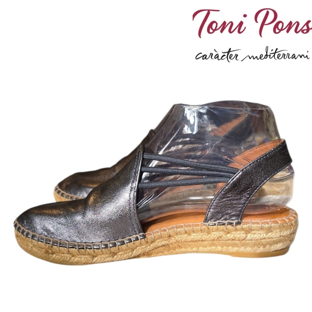 TONI PONS Noelia Espadrille Slip On Metallic Gunmetal Gray 37/6.5 - Picture 2 of 6